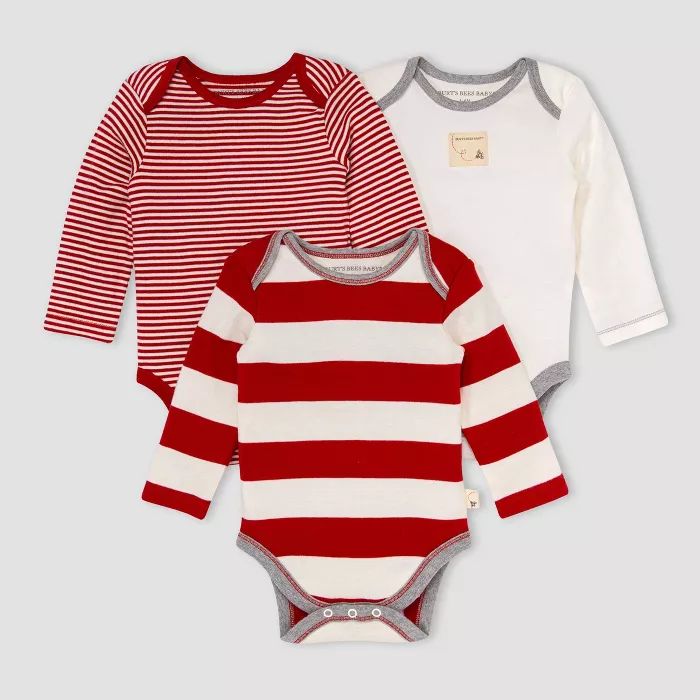 Burt's Bees Baby® Baby 3pk Mixed Striped Bodysuit - Dark Red | Target