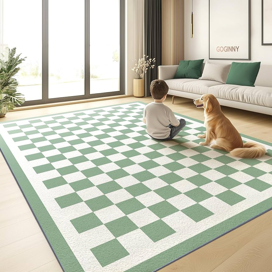 Washable 5x7 Checkered Area Rug for Living Room, Sage Green Checkerboard Modern Boho Large Rugs, ... | Amazon (US)