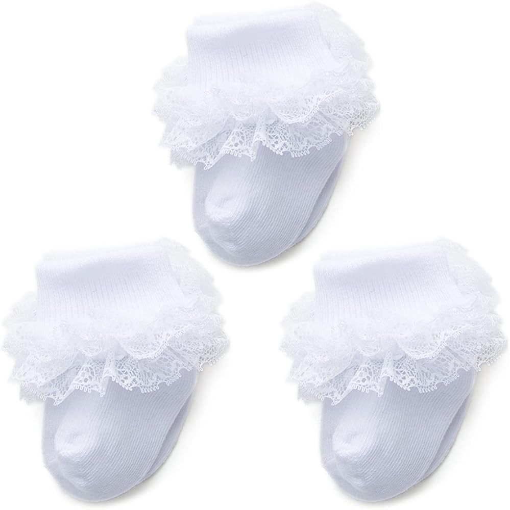 Baby Girl Socks Eyelet Triple Lace Ruffle Socks Turn Cuff Socks 2/3/5 Pairs Ankle Dress Sock for ... | Amazon (US)