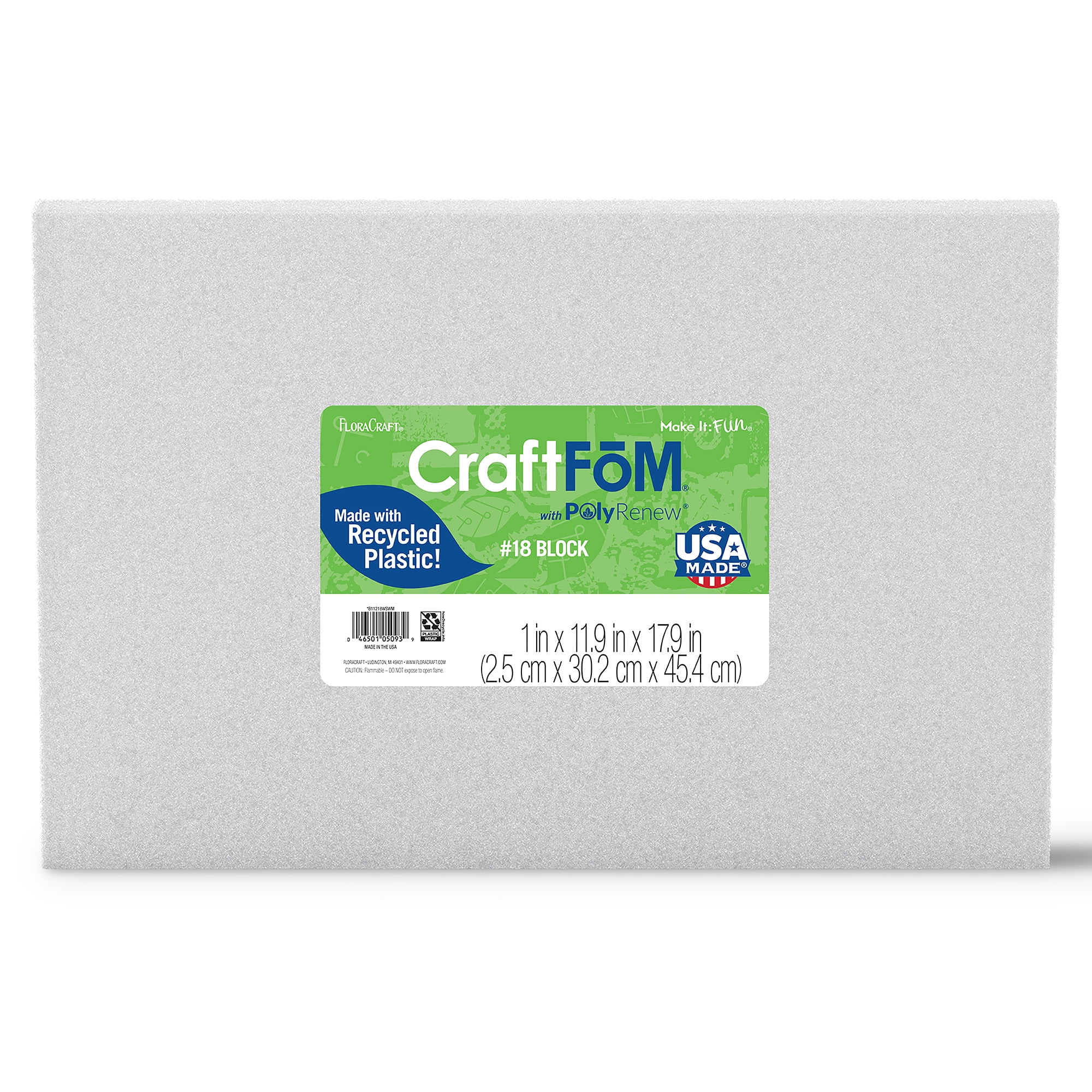 FloraCraft CraftFōM Crafting Foam Block 1" x 11.9" x 17.9" White | Walmart (US)