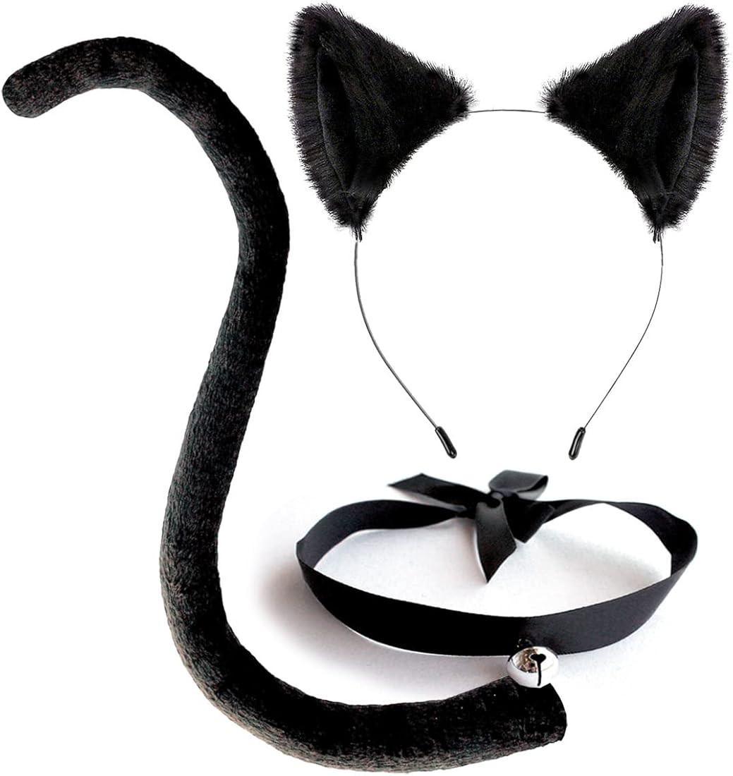 OLYPHAN Cat Ears and Tail Costume Accessories Anime Ear Clips Headband Black Tail Long/Choker for... | Amazon (US)