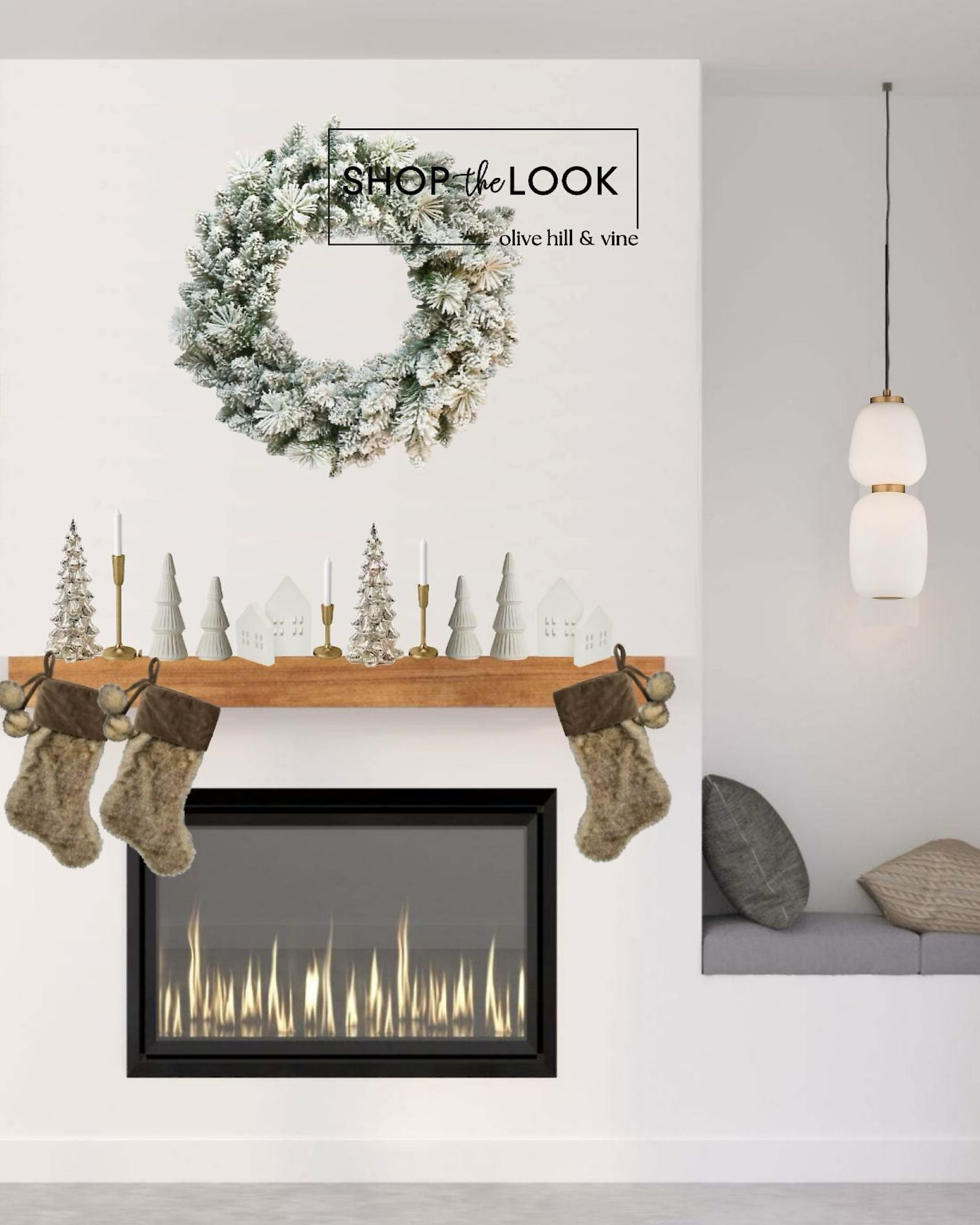 This season, let your mantel steal the show with a flocked spruce wreath, shimmering glass and ceramic Christmas trees, gold taper candle holders, house-shaped white wooden blocks, and soft brown plush stockings—holiday magic, perfectly curated. 

#LTKHome #LTKHoliday #LTKSeasonal