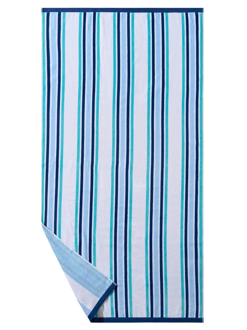 Better Homes & Gardens Oversized Cotton Blend Cabana Beach Towel, 72" x 38", Blue | Walmart (US)