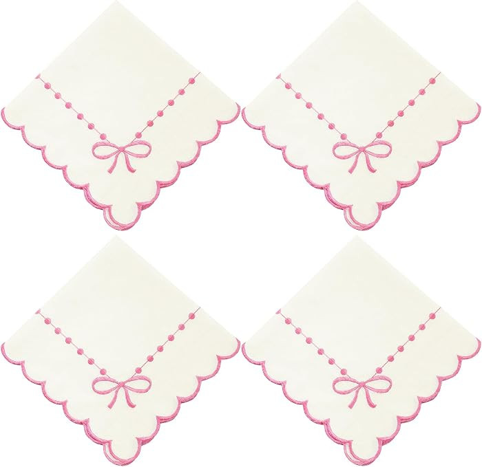 Set of 4 Pink Bow Cloth Napkins 18 x 18 Inch Embroidery Scalloped Coquettish Cloth Napkins Table ... | Amazon (US)