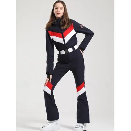 Women‘s Thermal Snow Suits One-piece Color Block Stitching Ski Jumpsuits Waterproof & Windproof Spor | Walmart (US)