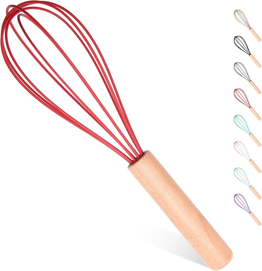 Silicone Whisk, Silicone Whisks with Wooden Handle, Whisks for Cooking, Heat Resistant Whisks for... | Amazon (US)