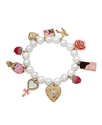 Betsey Johnson Faux Stone Sweetheart Charm Stretch Bracelet - Macy's | Macy's