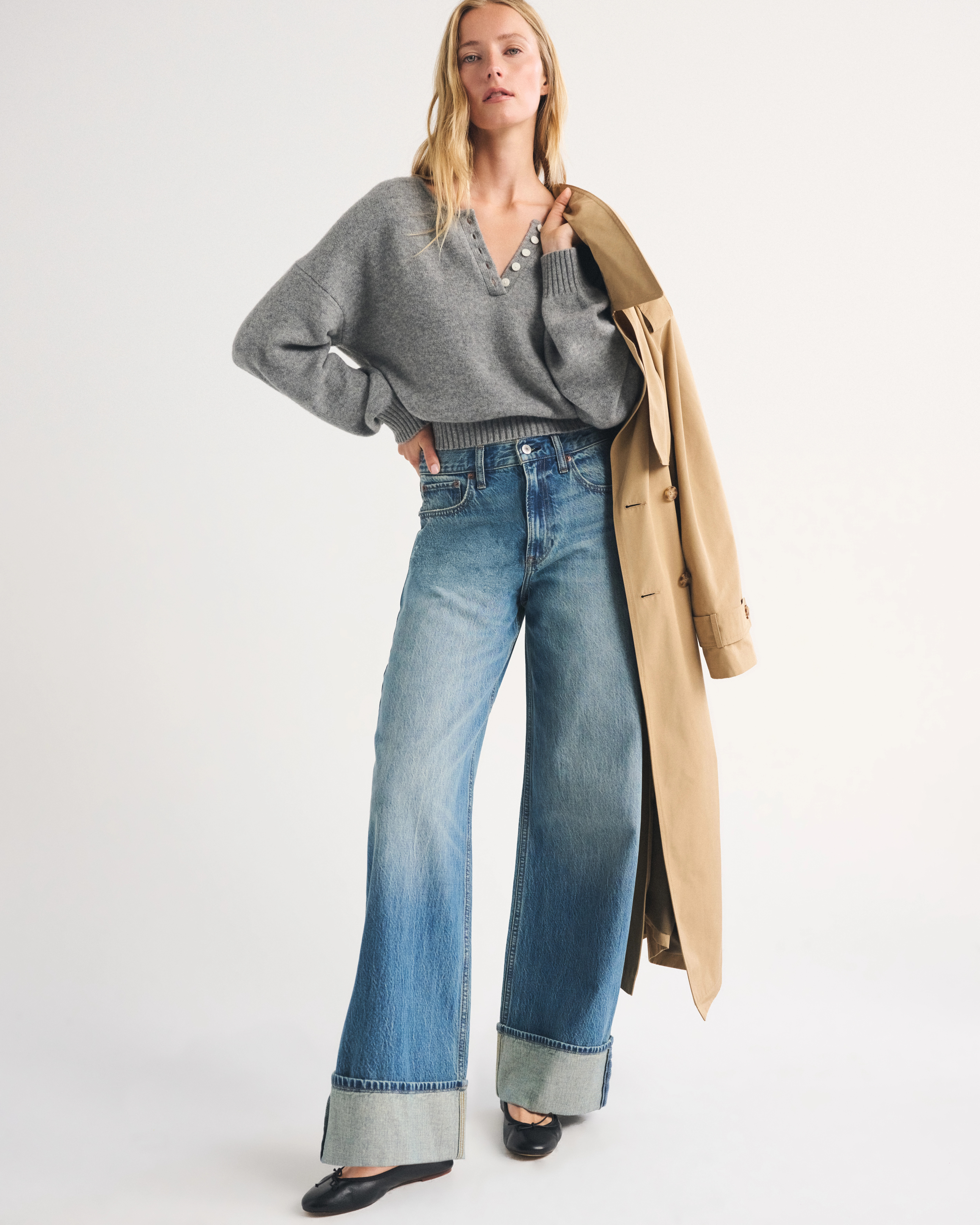 High Rise Wide Leg Cuffed Jean | Abercrombie & Fitch (US)