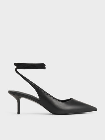 Black Textured Tie-Around Pointed-Toe Pumps | CHARLES & KEITH UK | Charles & Keith UK