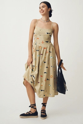 Maeve Sleeveless Square-Neck Drop-Waist Midi Dress | Anthropologie (US)