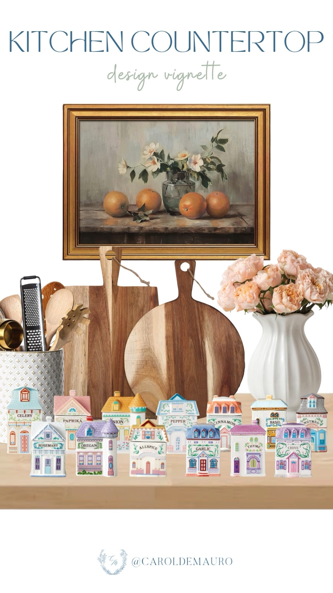 Give your kitchen a charming update with rustic acacia wood cutting boards and a white textured utensil holder. The real stars are the Lenox Village spice jars that add a sweet, vintage touch to your countertop.

countertop inspo, kitchen makeover, home styling, decor tips, furniture finds, neutral style, wall decor, spice jars

#LTKSeasonal #LTKHome #LTKU