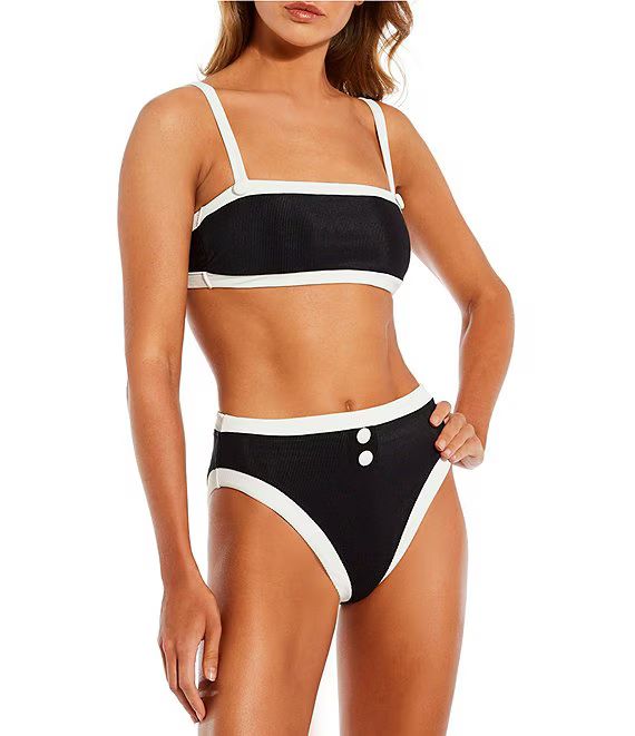 Spectator Contrast Binding Ribbed Bandeau Swim Top | Dillard's