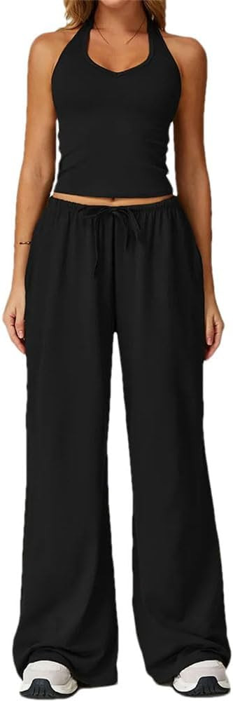Women's Casual High Waist Drawstring Pants Comfort with Flex Motion Trouser Pant with Pockets | Amazon (US)