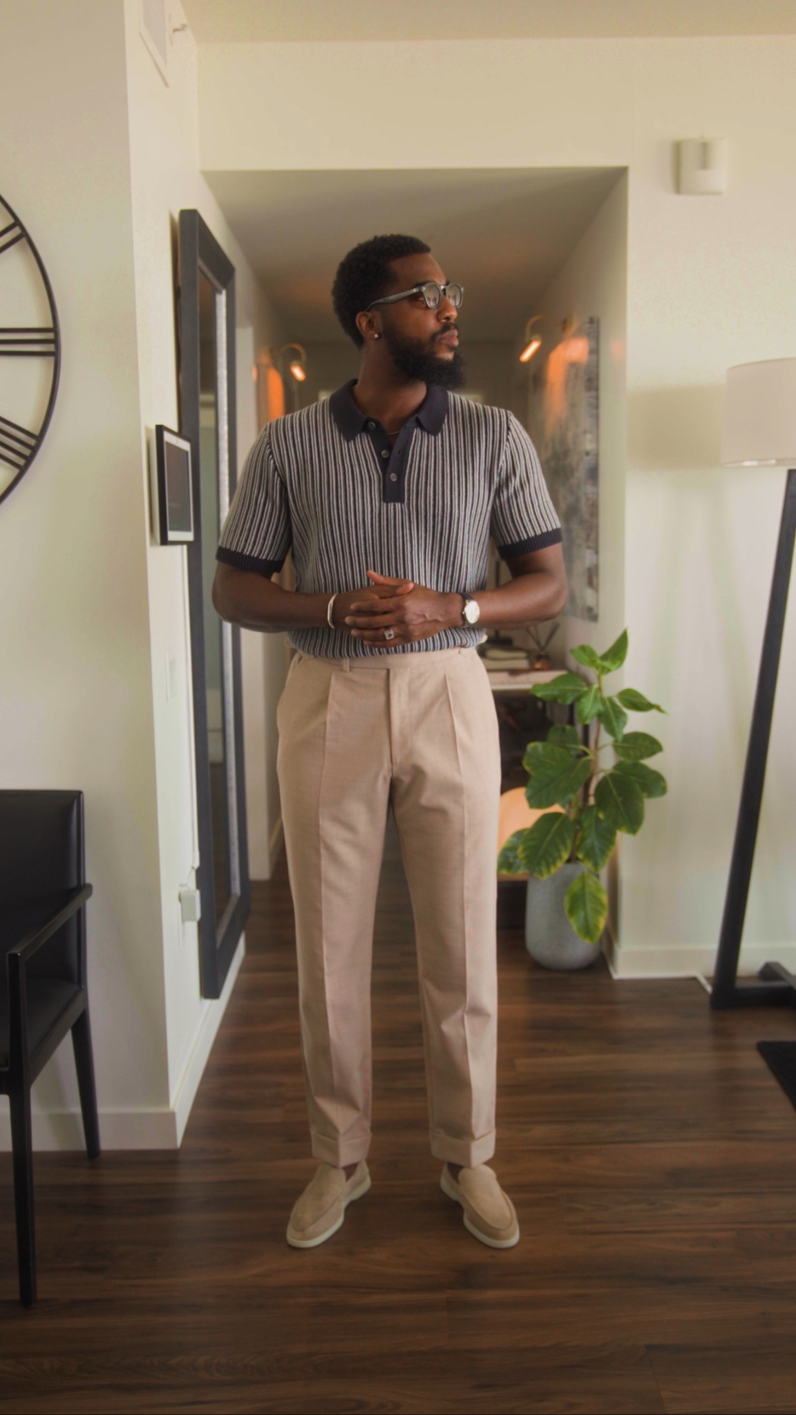 Vacation outfit with a striped blue polo and pleated trousers. Links below ⬇️.

#LTKMens