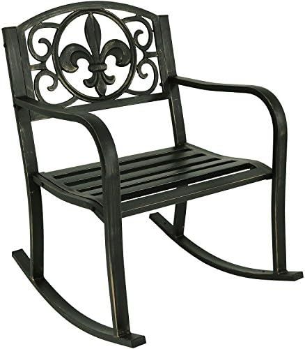 Sunnydaze Outdoor Rocking Chair - Durable Cast Iron and Steel Construction - Traditional Fleur-de-Li | Amazon (US)