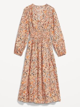 Waist-Defined Puff-Sleeve Floral Smocked Midi Dress for Women | Old Navy (US)