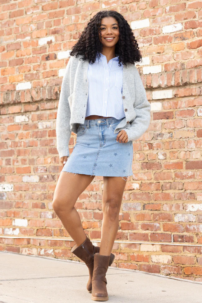 Katherine Star Print Denim Mini Skirt FINAL SALE | Pink Lily