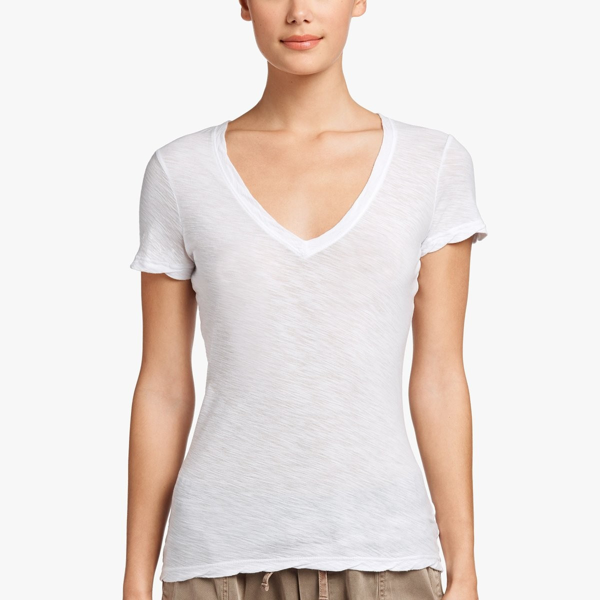 Sheer Slub Casual V Neck - White | James Perse (US)