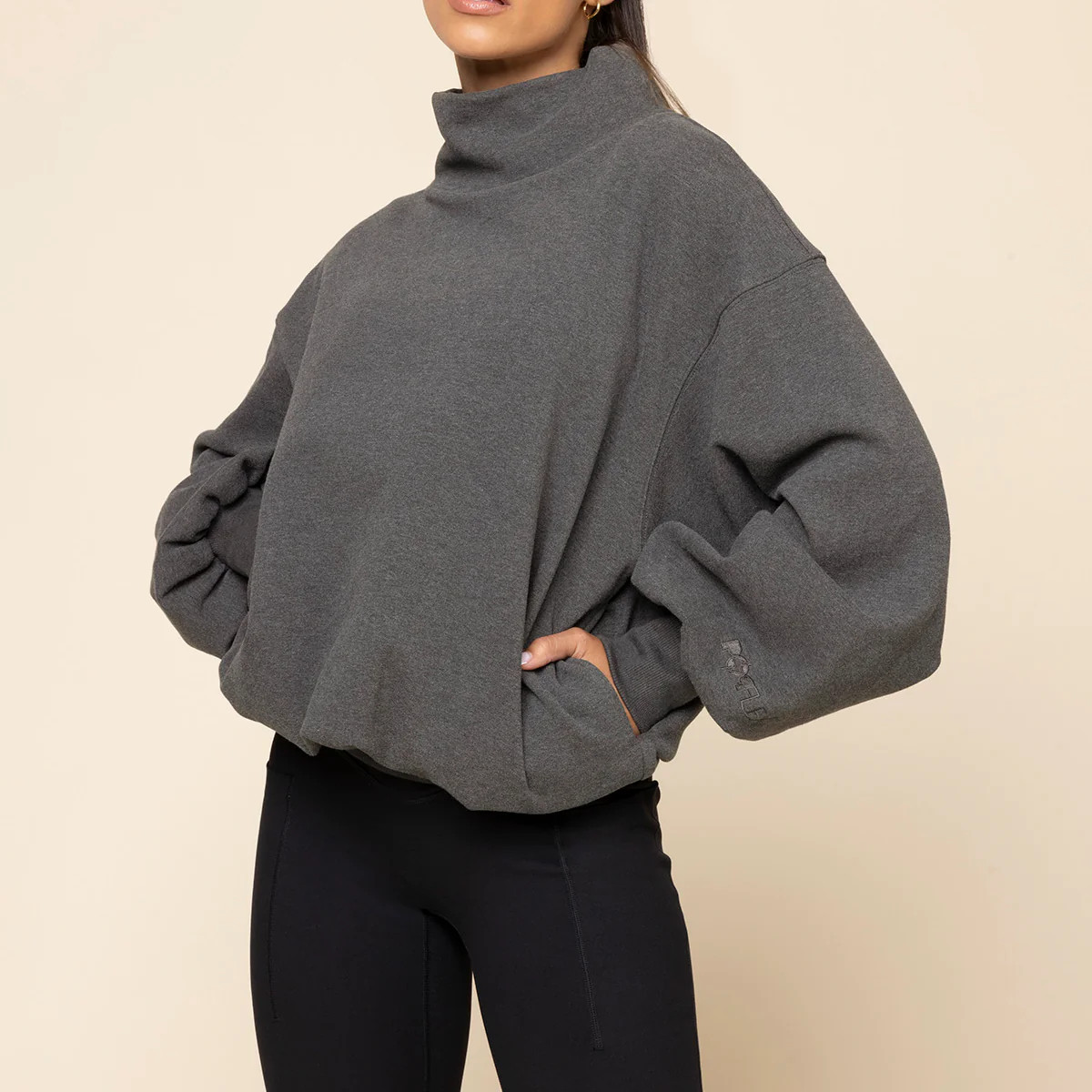 Ooey Gooey Mockneck Sweatshirt with Pockets - Charcoal Heather | POPFLEX
