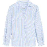 Womens M&S Collection Pure Linen Striped V-Neck Popover Blouse - Pale Blue Mix | Marks and Spencer AU/NZ