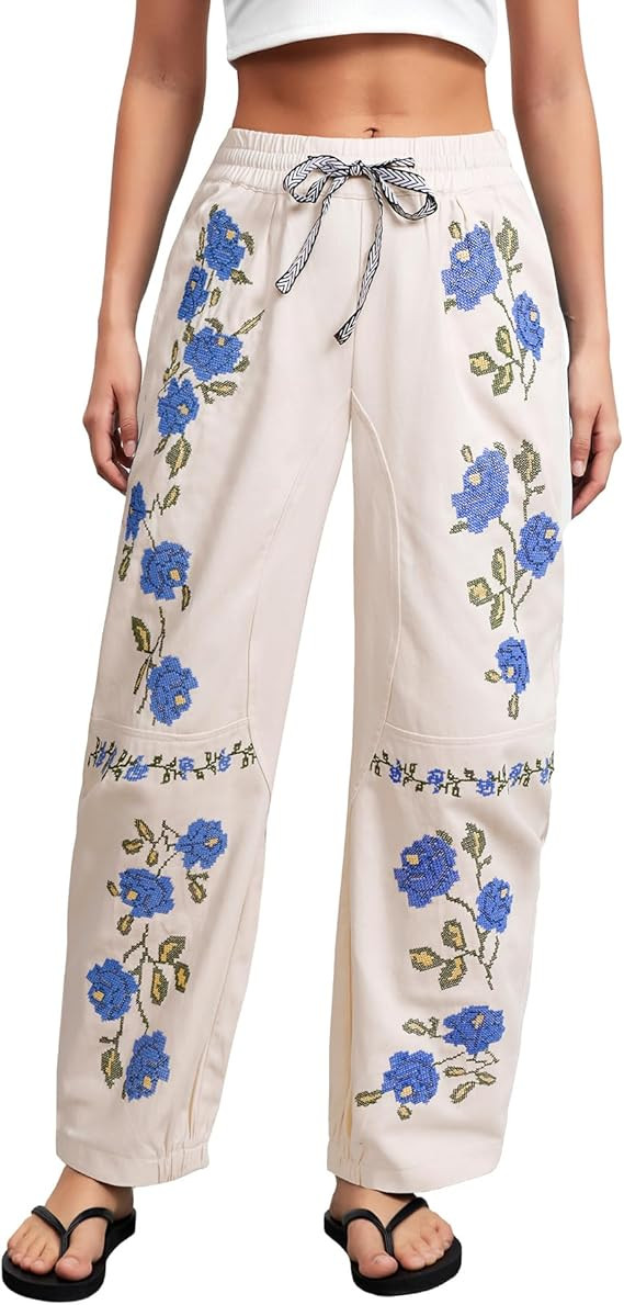 Kedera Mid Rise Barrel Jeans for Women Embroidered Wide Leg Denim Pants Boyfriend Baggy Jeans wit... | Amazon (US)