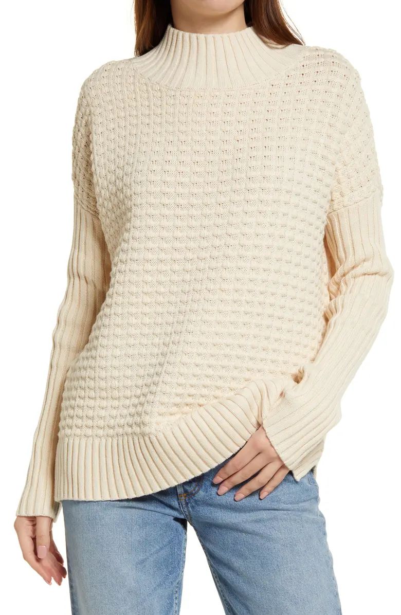 Mozart Popcorn Stitch Mock Neck Cotton Sweater | Nordstrom