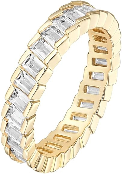 PAVOI 14K Gold Plated Cubic Zirconia Baguette Cut Eternity Bands for Women | Amazon (US)
