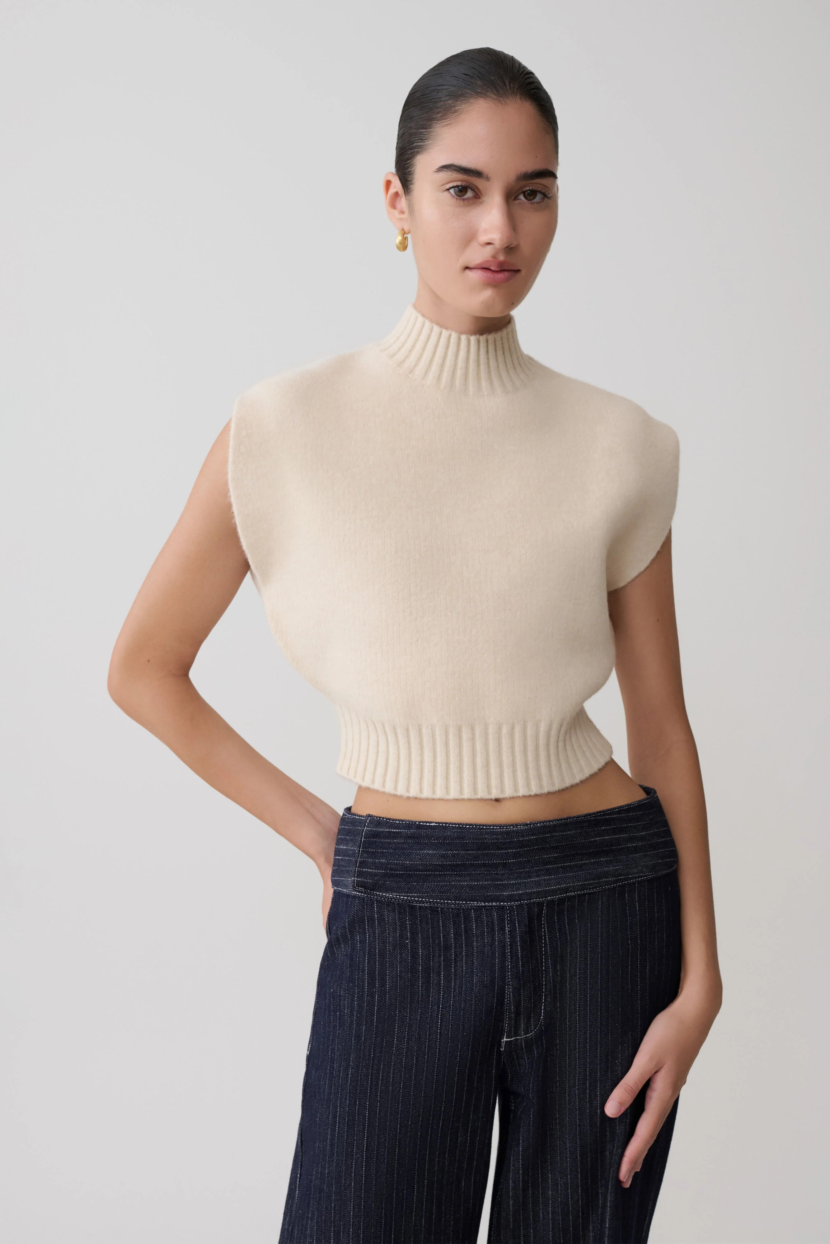 Knit Oversized Top - Ivory | MESHKI US
