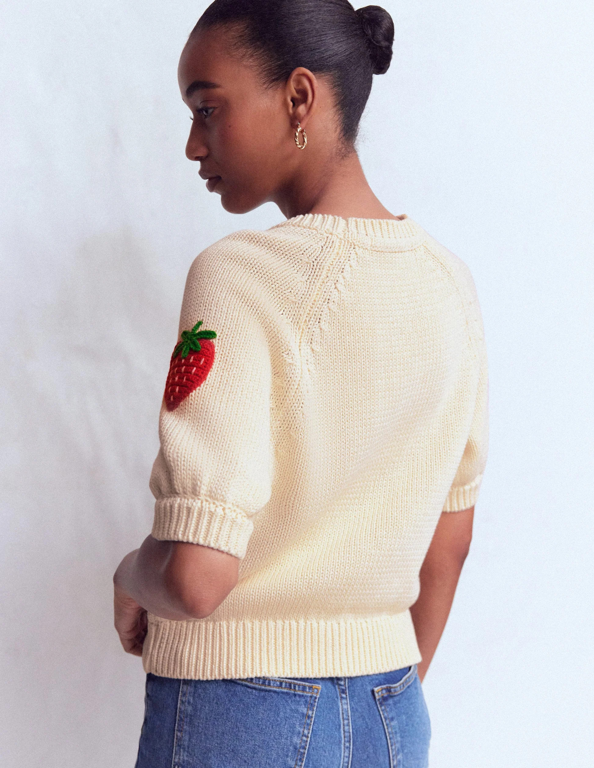 Margot Puff Sleeve T-Shirt-Warm Ivory Strawberry | Boden (US)