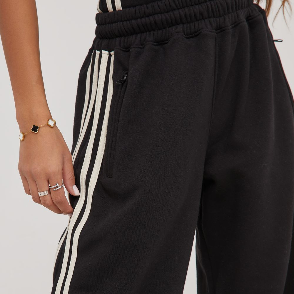High Waist Contrast Stripe Detail Wide Leg Joggers In Black | EGO (UK)