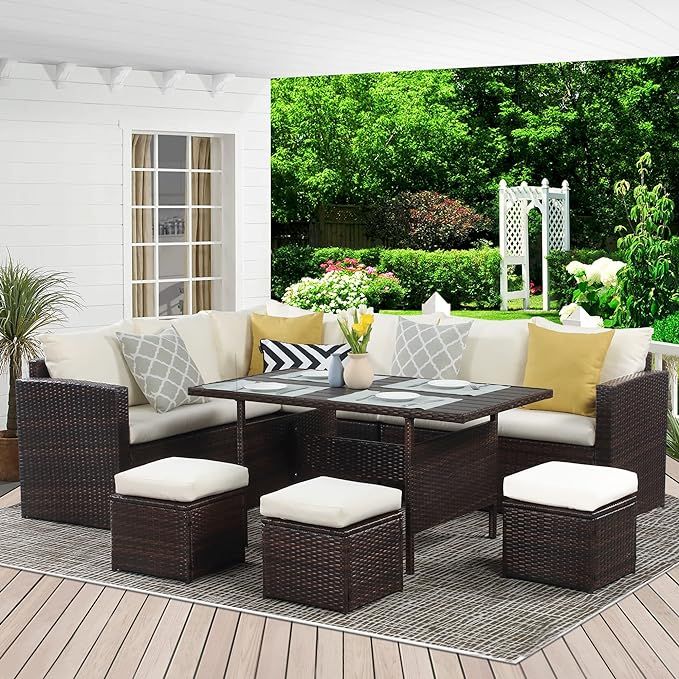Amazon.com: Wisteria Lane Patio Furniture Set,7 PCS Outdoor Conversation Set All Weather Wicker S... | Amazon (US)