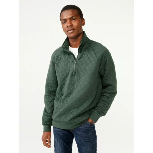 Free Assembly Men's Diamond Quilted Jersey Half Zip Pullover with Mock Neck | Walmart (US)