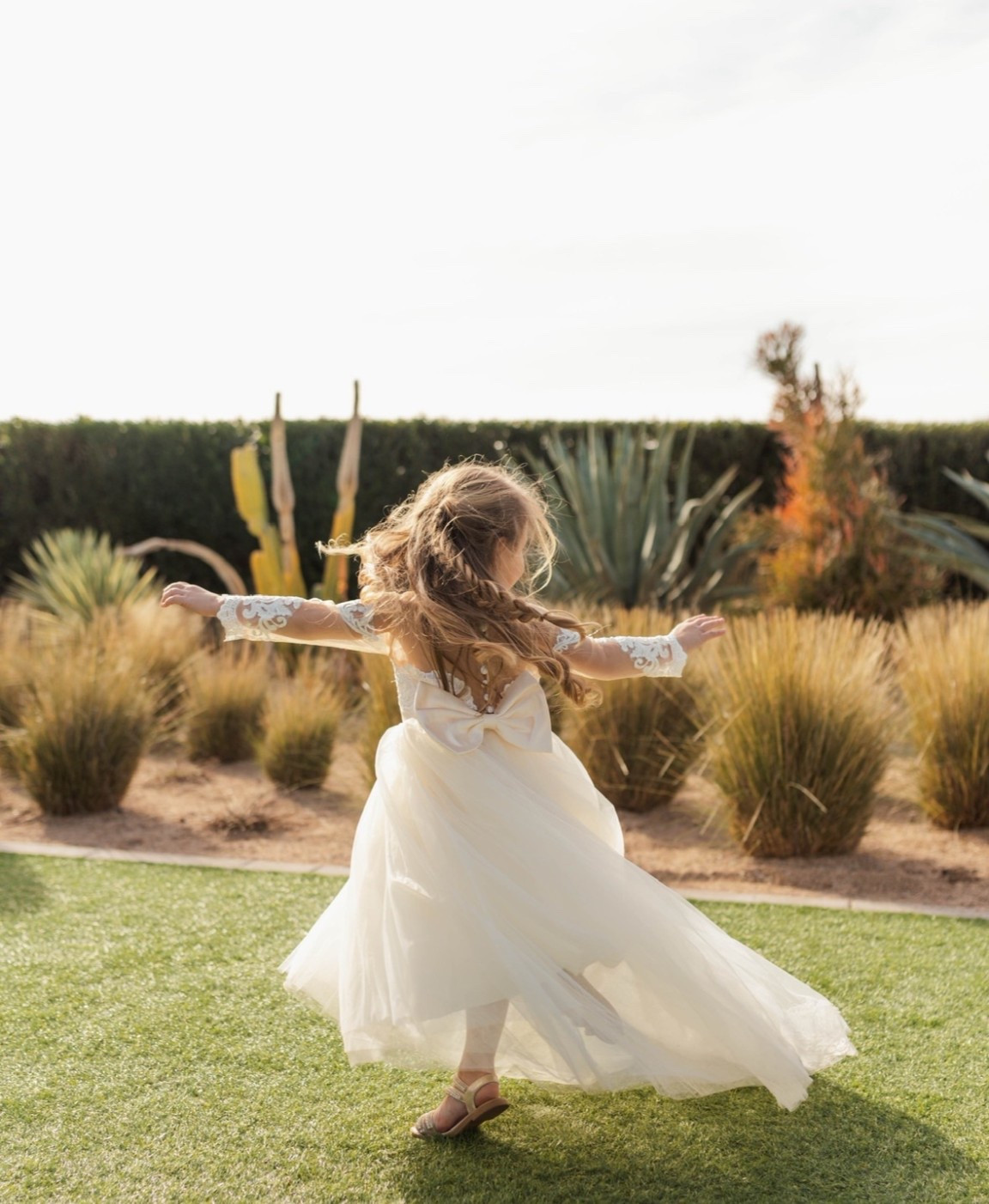 Flower girl dress for my niece at my destination wedding. Long sleeve with lace design and cute bow in the back 

 

#LTKParties #LTKKids #LTKWedding