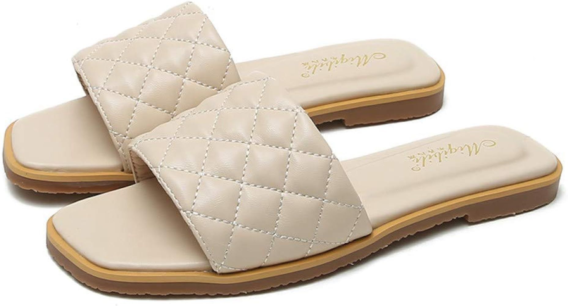 GoldnetDE Women's Quilted Slip-on Slide Sandals Summer Open Toe Single Band Non-Slip Flat Slipper... | Amazon (US)