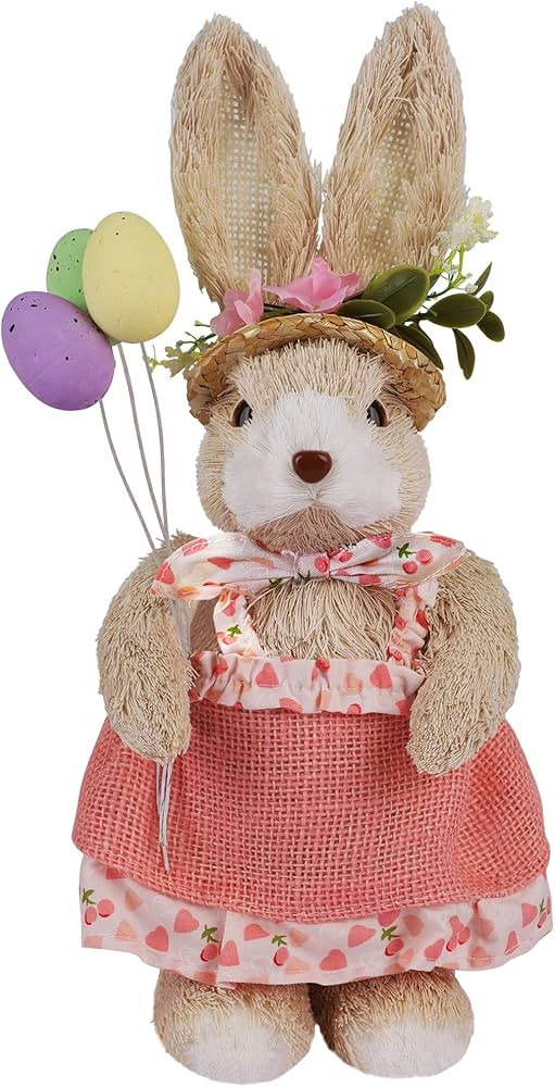 DR.DUDU Easter Decorations Bunny, 11.8" Tabletop Sisal Easter Bunny Figurine with Easter Eggs, St... | Amazon (US)