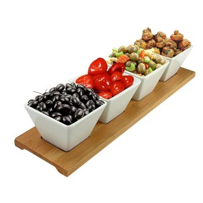 Elama Signature Modern 5pc Appetizer and Condiment Server with 4  Serving Dishes and a Bamboo Ser... | JCPenney