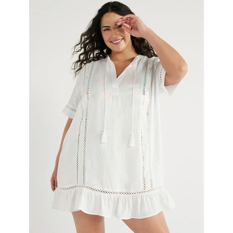 Time and Tru Women's and Women's Plus Peplum Tunic Coverup Dress, Sizes S-3X | Walmart (US)