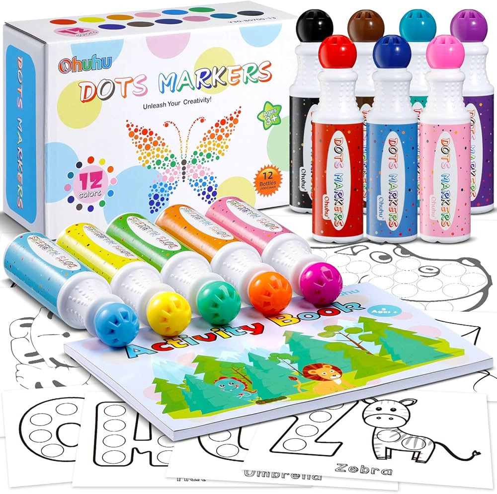 Ohuhu Washable Dot Markers for Toddler 12 Colors Bingo Daubers 40 ml (1.41 oz) with 30 Pages Kids... | Amazon (US)