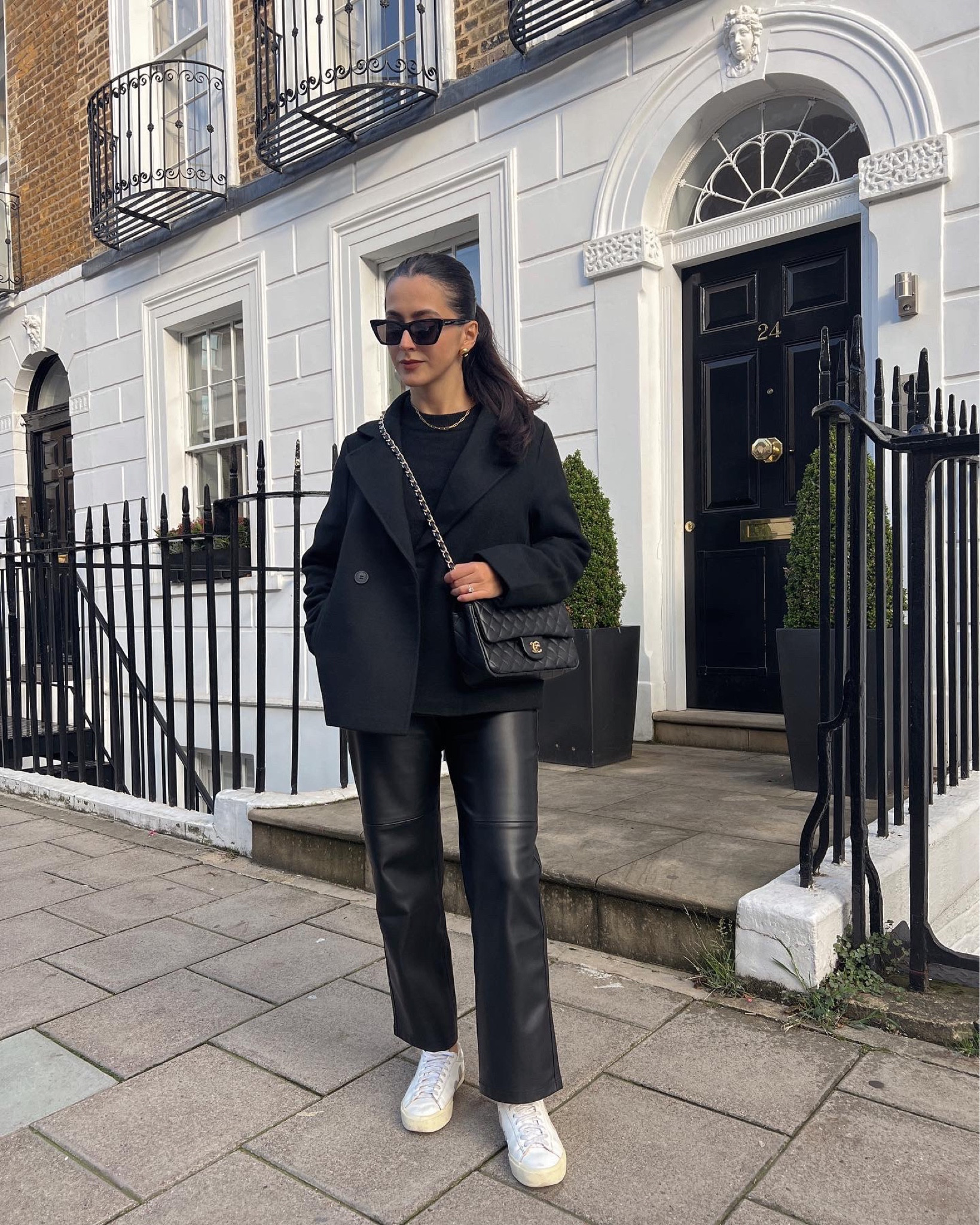 All black outfit, black jumper, black knitwear, black sweater, leather trousers, leather trousers outfit, veja trainers, Chanel classic, Saint Laurent sunglasses, classic style, everyday outfit, minimal style, fall fashion, fall trends, autumn trends, autumn outfit, street style, black coat, H&M new in, H&M coat, work outfit, office outfit

#LTKstyletip #LTKworkwear