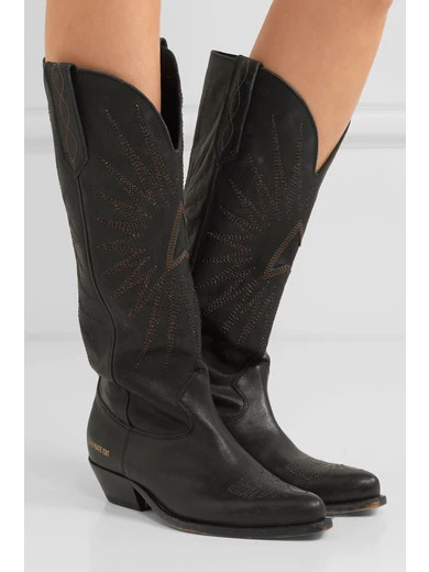 Wish Star distressed embroidered leather knee boots | NET-A-PORTER (UK & EU)