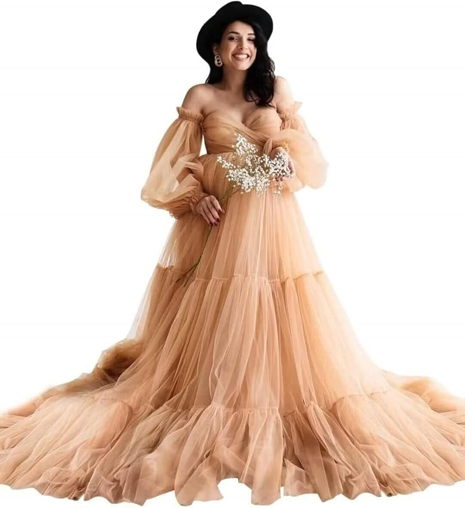Tulle Maternity Dress for Photoshoot Winter Off Shoulder Maternity Gowns for Baby Shower Pregnanc... | Amazon (US)