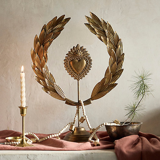 Gilded Heart + Leaf Wreath on Stand | Terrain