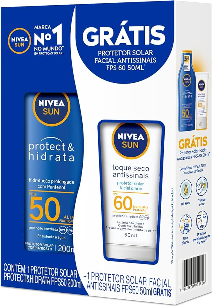 NIVEA SUN Kit Protetor Solar Protect & Hidrata FPS50 200ml + NIVEA SUN Facial FPS60 50gr, Nivea | Amazon (BR)