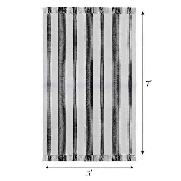 (D551) Flatweave Ivory & Black Striped Area Rug, 5x7 | At Home