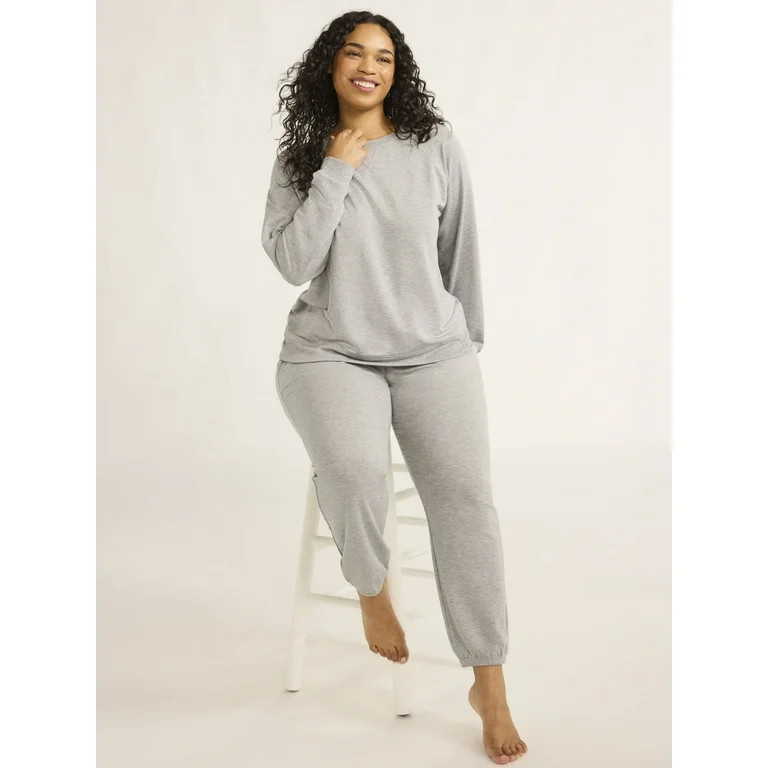 Joyspun Women's and Women’s Plus French Terry Sweatshirt and Joggers Set, 2-Piece, Sizes XS to ... | Walmart (US)