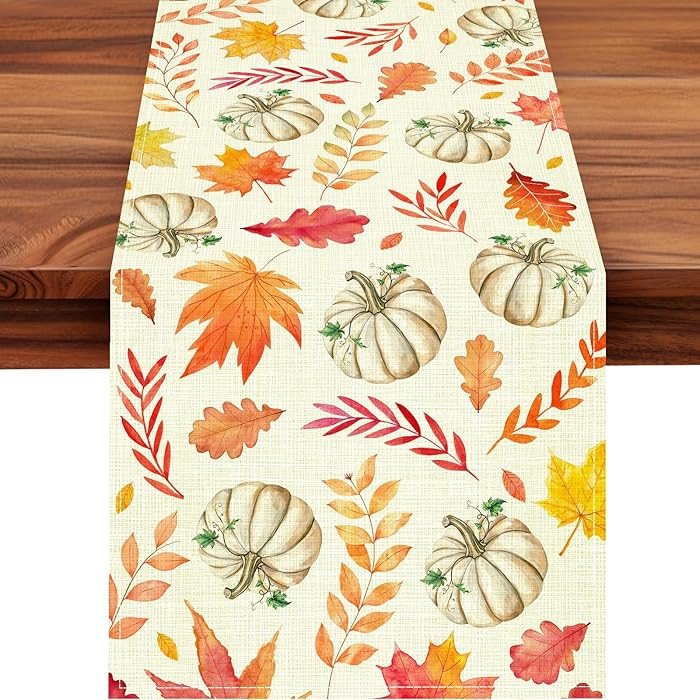 ACZHHZC Pumpkin Fall Table Runner, Maple Leaf Autumn Thanksgiving Kitchen Dining Table Decoration... | Amazon (US)