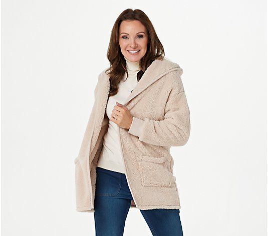 Koolaburra by UGG Cozy Shaggy Plush Cardigan with Rib Detail - QVC.com | QVC