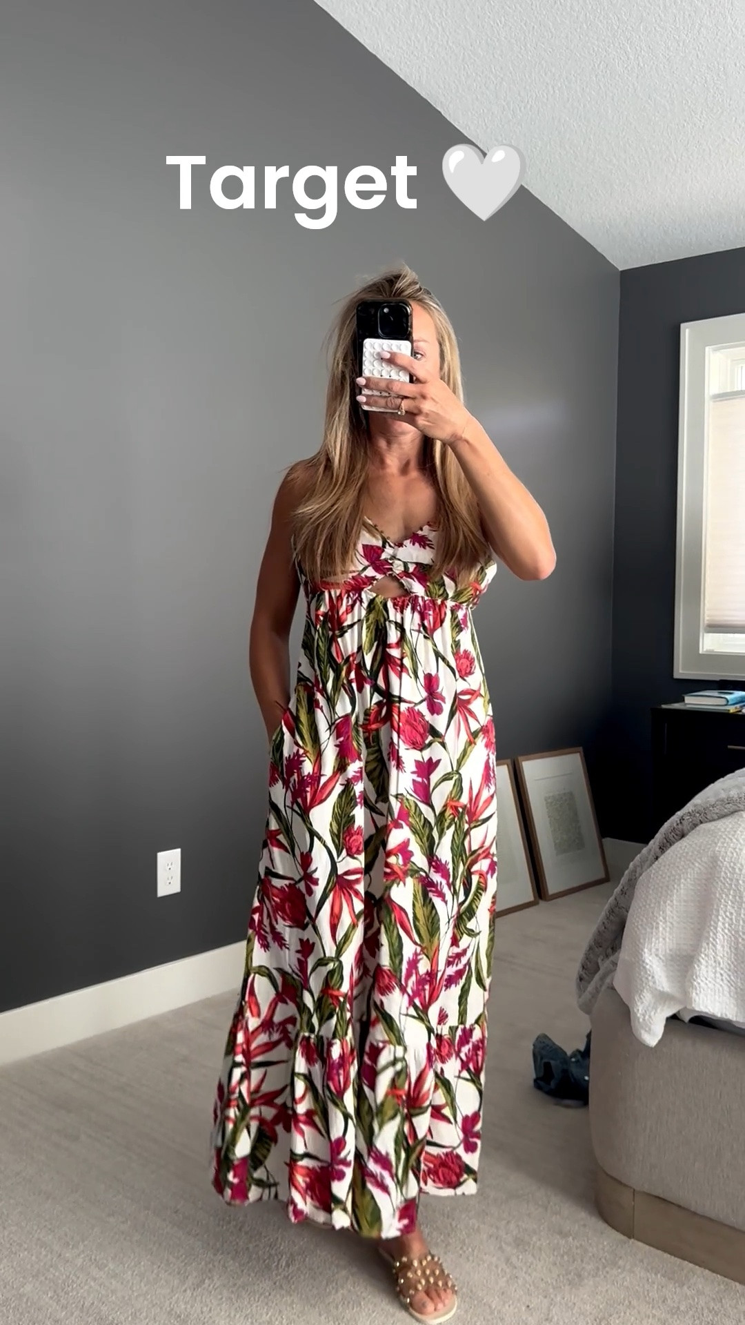 This dress from Target is so comfy and elevated.  Linen blend. Also see the other color I tagged. I’m ordering that one too! And only $40!! Pockets. Cut out. Open back. So good for this summer. Add wedges or do a jelly slide like I have here from Nordstroms.