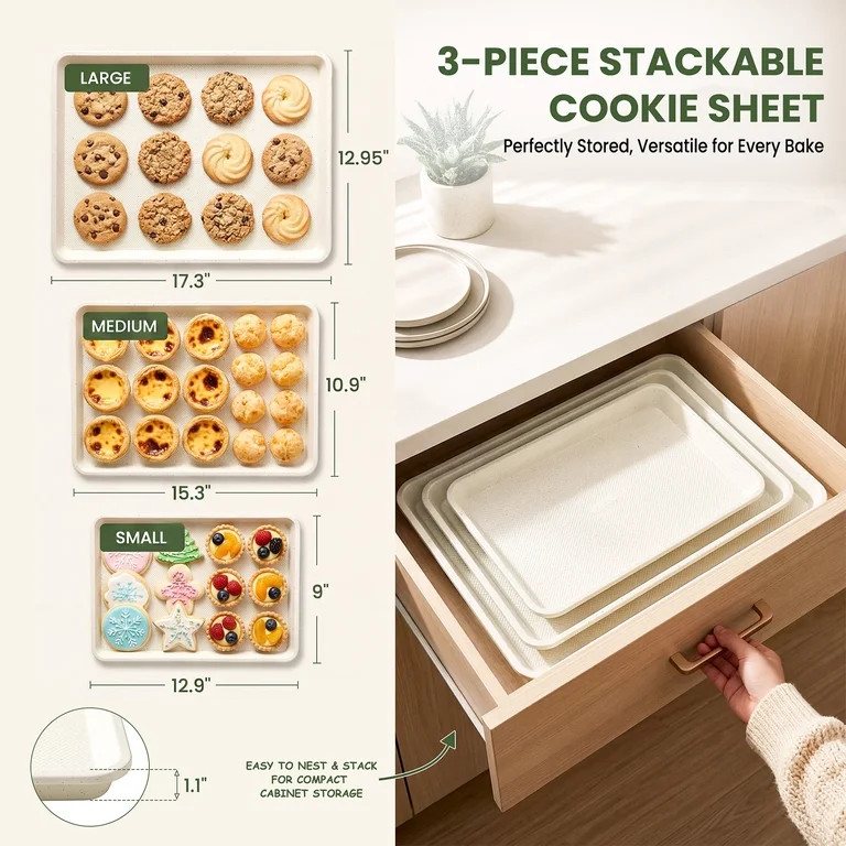 Kikcoin 3-Piece Nonstick Baking Sheets, Carbon Steel Cookie Sheet Set with Diamond Texture, Heavy... | Walmart (US)