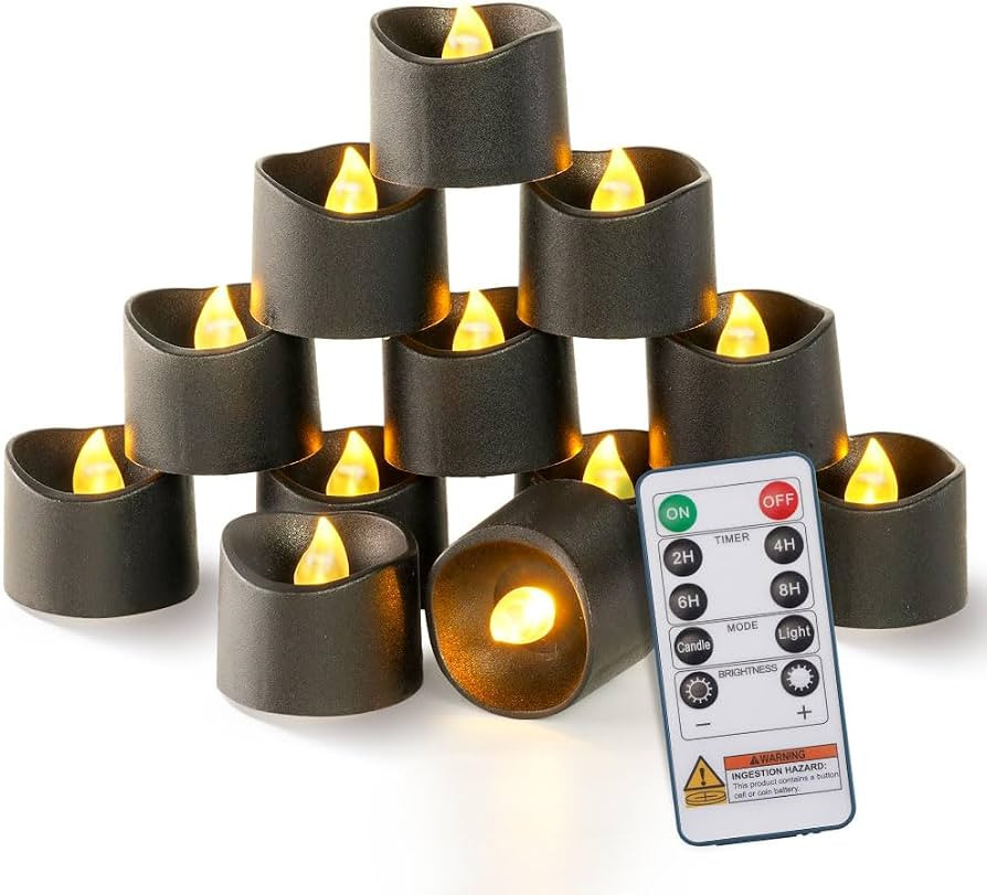 Homemory 12-Pack Black Remote Flameless Battery Tea Light Candles, 400+ Hrs | Amazon (US)